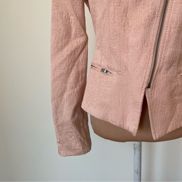 BCBGMAXAZRIA Boe Pink Textured Cotton Moto Motorcycle Jacket EUC Size Small - Picture 6 of 12